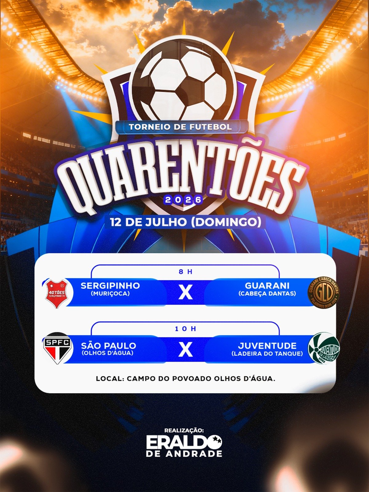 Torneio Quarentões 2026 terá rodada de abertura neste domingo no Povoado Olhos D'Água